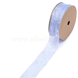 20 Yards Silver Stamping Star Organza Ribbons, Garment Accessories, Gift Packaging, Cornflower Blue, 1 inch(25mm), 20 Yards/Roll(PW-WG89757-10)