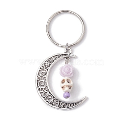 5Pcs Alloy & Synthetic Turquoise & Resin Keychain, Moon, Flower, Skull, Lavender, 6.8cm(KEYC-JKC00777-02)