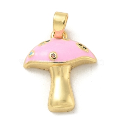 Brass Micro Pave Cubic Zirconia Enamel Pendants, Mushroom Charms, Real 18K Gold Plated, Pearl Pink, 17.5x15x4.5mm, Hole: 5x2.5mm(KK-G517-03G-03)