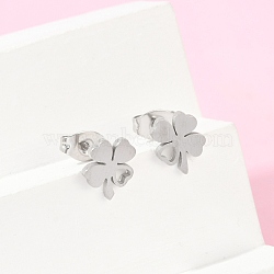 304 Stainless Steel Stud Earrings, Clover, Left and Right, Stainless Steel Color, 9x7.5mm(EJEW-Z089-07P)