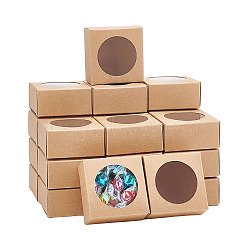 Kraft Paper Gift Box, Folding Box with Window, Rectangle, Tan, Round Pattern, 6.3x6.3x3cm(CON-WH0078-29B)