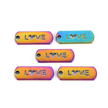 Rainbow Color Alloy Charms, for Valentine's Day, Cadmium Free & Nickel Free & Lead Free, Oval with Love, Heart, 20x8x1.5mm, Hole: 1.6mm