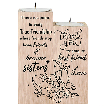 Wood Candle Holder, with Candles inside, Rectangle with Word, Flower Pattern, 120x45mm, 100x45mm, 2pcs/set