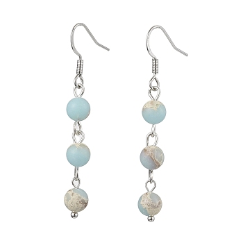 Round Synthetic Aqua Terra Jasper Dangle Earrings, Brass Jewely for Women, 50x6mm