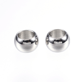 201 Stainless Steel Beads, Large Hole Beads, Rondelle, Stainless Steel Color, 8x5mm, Hole: 5mm
