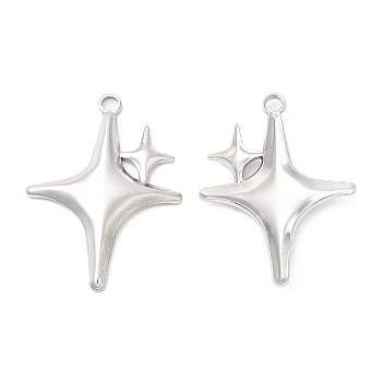 304 Stainless Steel Pendants, Star Charm, Stainless Steel Color, 36x26x3mm, Hole: 3mm