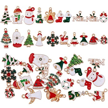 20Pcs Christmas Alloy Enamel Pendants, with Rhinestone,  Snowman & Snowflake & Christmas Tree & Bell, for Jewelry Necklace Bracelet Earring Gift Making Crafts, Mixed Color, 13x10mm~25x16mm, Hole: 2mm