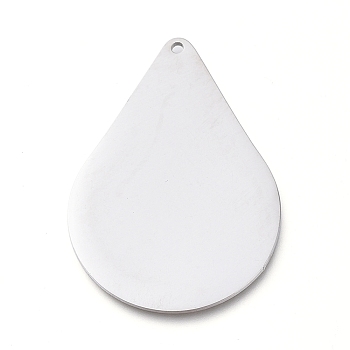 304 Stainless Steel Pendants, Manual Polishing, Stamping Blank Tag, Laser Cut, Teardrop, Stainless Steel Color, 35x25x0.8mm, Hole: 1.2mm