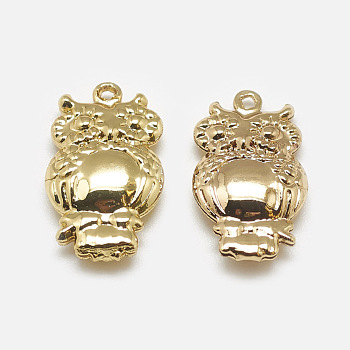 Brass Pendants, Owl, Real 18K Gold Plated, 18x10x3.5mm, Hole: 1mm