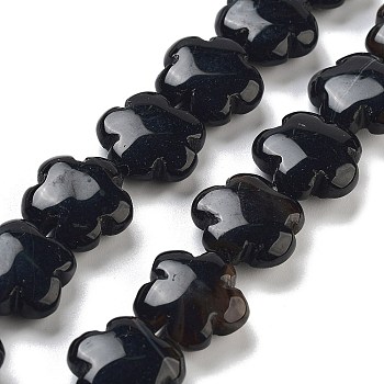 Natural Black Agate Beads Strands, Flower, 16x16x6mm, Hole: 1.4mm, about 25pcs/strand, 14.57~14.96 inch(37~38cm)