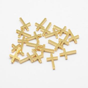 Brass Tiny Cross Charms, Long-Lasting Plated, Real 18K Gold Plated, 13x8.5x2mm, Hole: 0.5mm