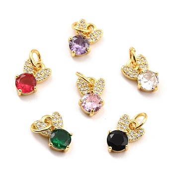Brass Micro Pave Cubic Zirconia Charms, Real 18K Gold Plated, Cadmium Free & Lead Free, Rabbit, Mixed Color, 10x6.5x3mm, Hole: 3.8mm