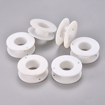 (Defective Closeout Sale: Yellowing), Plastic Spools, For Beading Wire Thread String, Wheel, White, 55x20mm