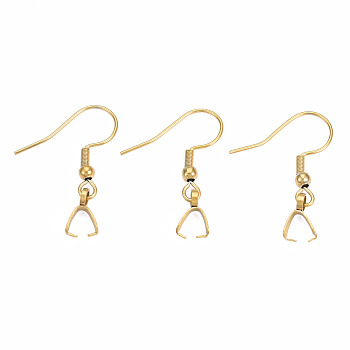 Ion Plating(IP) 304 Stainless Steel Hooks, Ear Wire, with Ice Pick Pinch Bails, Real 18K Gold Plated, 19x26~28mm, 21 Gauge, Pin: 0.7mm