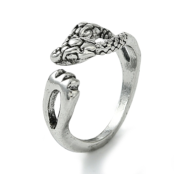 Snake Alloy Open Cuff Rings, Lead Free & Cadmium Free, Antique Silver, 9mm, Inner Diameter: 18mm