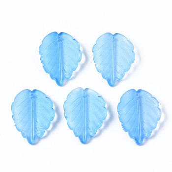 Spray Painted Glass Pendants, Leaf, Dodger Blue, 23.5x17.5x4.5mm, Hole: 1mm