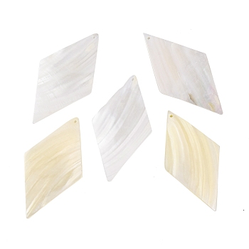 Natural Shell Big Pendants, Rhombus Charms, Seashell Color, 60x32.5x2mm, Hole: 1.4mm