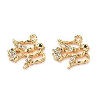 Brass Micro Pave Clear Cubic Zirconia Charms, Bird, Nickel Free, Real 18K Gold Plated, 11.5x12x2mm, Hole: 1.2mm