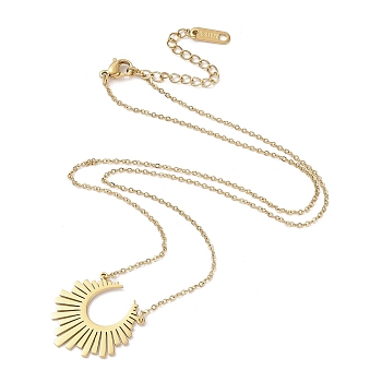 304 Stainless Steel Sun Radiates Pendant Necklace for Women, Golden, 16.65 inch(42.3cm)