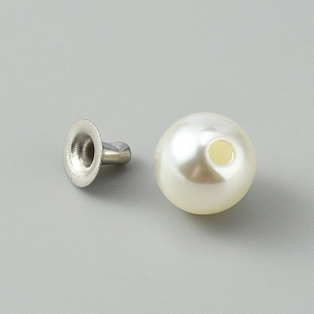 ABS Imitation Pearl Garment Rivets, Iron Semi-Tublar Rivet, for Clothes Bag Shoes Leather Craft, White, 11.5x11mm