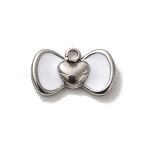 304 Stainless Steel Enamel Charms, Bowknot with Heart Charm, Stainless Steel Color, White, 6x10x2mm, Hole: 1.2mm(STAS-B074-06P-02)
