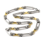 201 Stainless Steel Long Oval Links Chain Necklace, with 304 Stainless Steel Clasps, Golden & Stainless Steel Color, 24.06 inch(61.1cm), link: 22x8.5x2.5mm and 30.5x9.5x2mm(NJEW-F22-39T-GP)