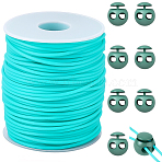 8Pcs Plastic Cord Locks, 1Roll Hollow Pipe PVC Tubular Synthetic Rubber Cord, 1Pc Organza Gift Bags, Turquoise, 20.5x18.5mm, Hole: 5.3x3.6mm(DIY-CP0011-87C)