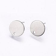 Flat Plate 201 Stainless Steel Stud Earring Findings, with 304 Stainless Steel Pin, Flat Round, Golden, 12x1mm, Hole: 1.5mm, Pin: 0.8mm(STAS-I095-04P-B)