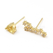 Cubic Zirconia Constellation Asymmetrical Earrings, Real 18K Gold Plated Brass Stud Earrings, Cadmium Free & Lead Free, Taurus, 6x16mm, 6x6mm, Pin: 0.7mm(EJEW-C035-16G-05)