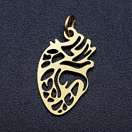 201 Stainless Steel Pendants, Anatomical Organ Heart Shape, with Unsoldered Jump Rings, Golden, 20x12x1mm, Hole: 3mm, Jump Ring: 5x0.8mm(STAS-T046-JA352-2)