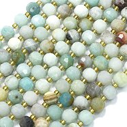 Natural Flower Amazonite Beads Strands, with Seed Beads, Faceted, Lantern, 8~8.5x6.5~7mm, Hole: 0.6mm, about 44pcs/strand, 15.16 inch(38.5cm)(G-K389-E72-01)