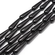 Natural Black Onyx Beads Strands, Grade A, Dyed & Heated, Teardrop, 30x10mm, Hole: 1.2mm, about 13pcs/strand, 15.16 inch~15.35 inch(G-P161-12-30x10mm)