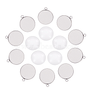 DIY Pendant Making,304 Stainless Steel Pendants, Cabochon Settings and Transparent Glass Cabochons, Flat Round, Stainless Steel Color, Tray: 25mm, 30.5x26x1.5mm, Hole: 3mm, 24.5~25x6~7mm(DIY-X0098-55P)