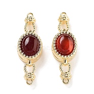 Brass Magnetic Clasps, with Natural Carnelian, Oval, Red, Real 18K Gold Plated, 37x12x9mm, Hole: 1.3mm(KK-C066-09G)