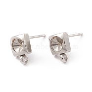 201 Stainless Steel Stud Earring Findings, with 316 Surgical Stainless Steel Pins and Vertical Loops, For Pointed Back Rhinestone, Square, Stainless Steel Color, 8.5x6mm, Hole: 1.6mm, Pin: 0.7mm, Tray: 4mm(STAS-P308-05P)