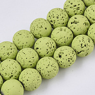 Spray Painted Natural Lava Rock Beads Strands, Round, Lime Green, 6~7mm, Hole: 0.7mm, about 59~62pcs/Strand, 15.75 inch(40cm)(G-N0324-B-08)