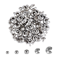 304 Stainless Steel Crimp Beads Covers, Stainless Steel Color, 2~10.5x2~9x1.5~6mm, 200pcs/box(STAS-UN0011-90P)