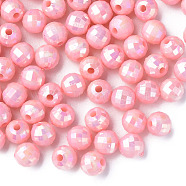 Opaque Acrylic Beads, AB Color Plated, Faceted, Round, Pink, 6x5.5mm, Hole: 1.5mm, about 4800pcs/500g(MACR-S371-135-I04)