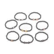 8Pcs 8 Style Synthetic Hematite Stretch Bracelets Sets, Leopard & Column Brass Beads Bracelets with Cubic Zirconia for Women, Mixed Color, Inner Diameter: 2-1/4 inch(5.8cm), 1Pc/style(BJEW-JB08004)