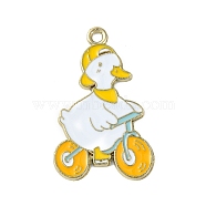 Light Gold Tone Alloy Enamel Pendants, Riding Duck Charms, Gold, 34x21x1.3mm, Hole: 2mm(ENAM-C013-01C)