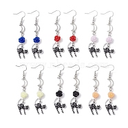 Alloy Enamel Cat Dangle Earrings, Flower Brass Resin Earrings for Women, Mixed Color, 73x17.5mm, 6pairs/set(EJEW-JE05846)