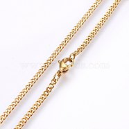 304 Stainless Steel Curb Chain Necklaces, with Lobster Claw Clasps, Golden, 19.69 inch(50cm), 2x0.6mm(MAK-L015-32I)