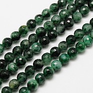 Natural Malaysia Jade Bead Strands, Faceted Round Dyed Beads, Dark Green, 4mm, Hole: 1mm, about 91pcs/strand, 14.5 inch(G-M102-4mm-03)