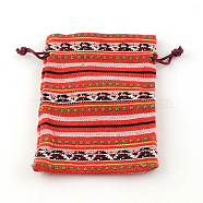 Ethnic Style Cloth Packing Pouches Drawstring Bags, Rectangle, Tomato, 14x10cm(ABAG-R006-10x14-01H)