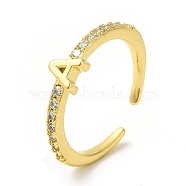Clear Cubic Zirconia Initial Letter Open Cuff Ring, Real 18K Gold Plated Brass Jewelry for Women, Cadmium Free & Nickel Free & Lead Free, Letter.A, US Size 7 3/4(17.9mm)(RJEW-H120-09G-A)