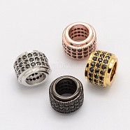 Column Brass Micro Pave Cubic Zirconia European Beads, Large Hole Beads, Cadmium Free & Nickel Free & Lead Free, Mixed Color, 6x8mm, Hole: 4.5mm(ZIRC-P013-05-FF)