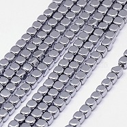 Electroplate Non-magnetic Synthetic Hematite Beads Strands, Cube, Grade A, Platinum Plated, 2x2x2mm, Hole: 0.6mm, about 200pcs/strand, 16 inch(G-J172-2x2mm-02)