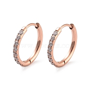 Ion Plating(IP) 316 Surgical Stainless Steel Pave Clear Cubic Zirconia Hoop Earrings Women, Rose Gold, 16x2mm(EJEW-A109-01C-RG)