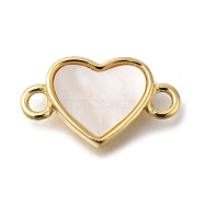 Brass Pave Shell Heart Connector Charms, Real 16K Gold Plated, 9.5x17x2.5mm, Hole: 1.8mm and 2mm(KK-R002-28G)