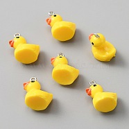 Opaque Resin Pendants, Duck Charm, with Platinum Tone Iron Findings, Yellow, 18x12x16mm, Hole: 2mm(RESI-WH0029-12P-01)